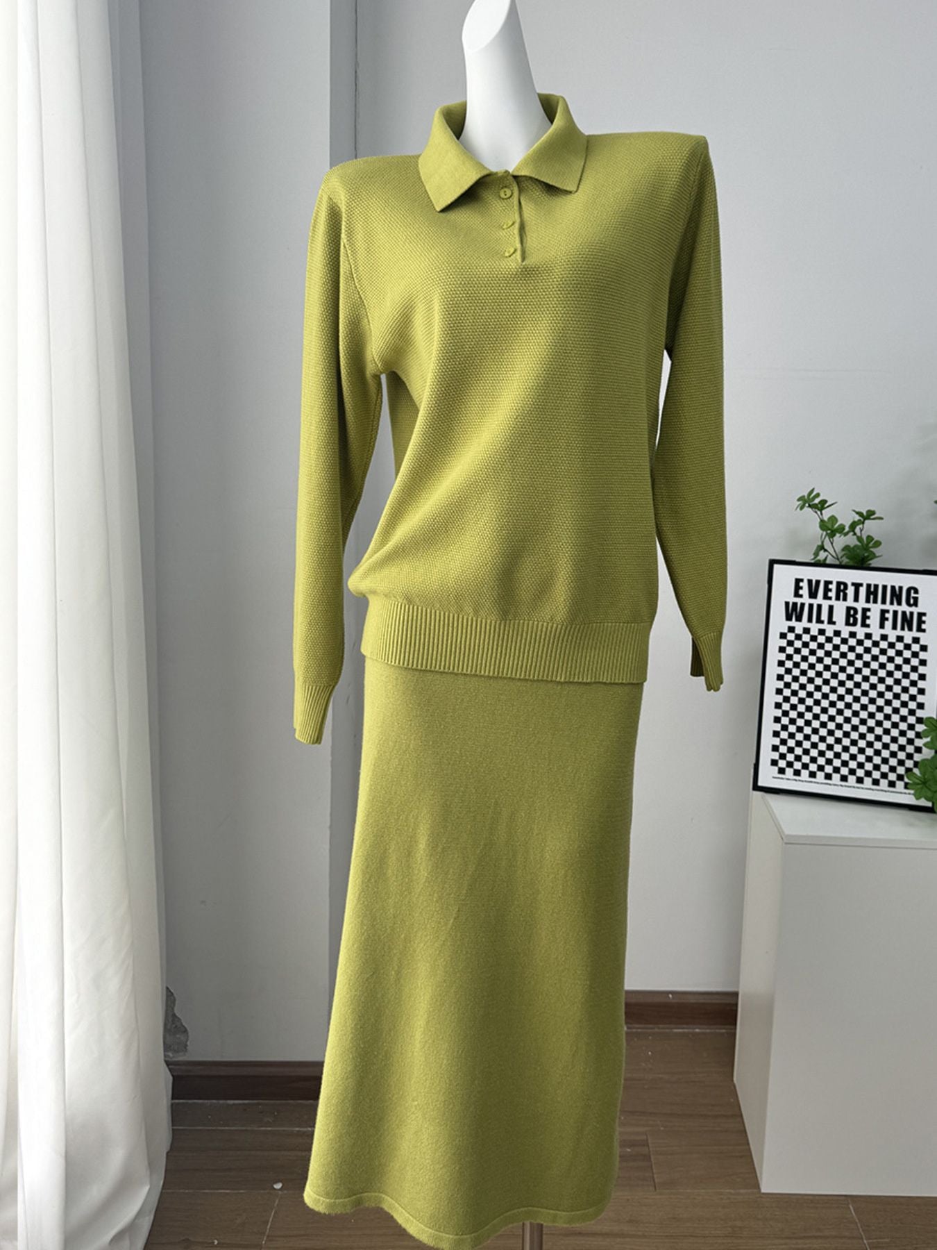 Polo Collar Top and Pants or Skirt Knit