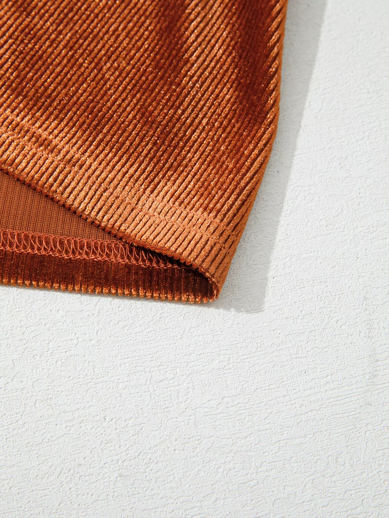 Velvet Ribbed Texture Square Neck Slim Puff Sleeve