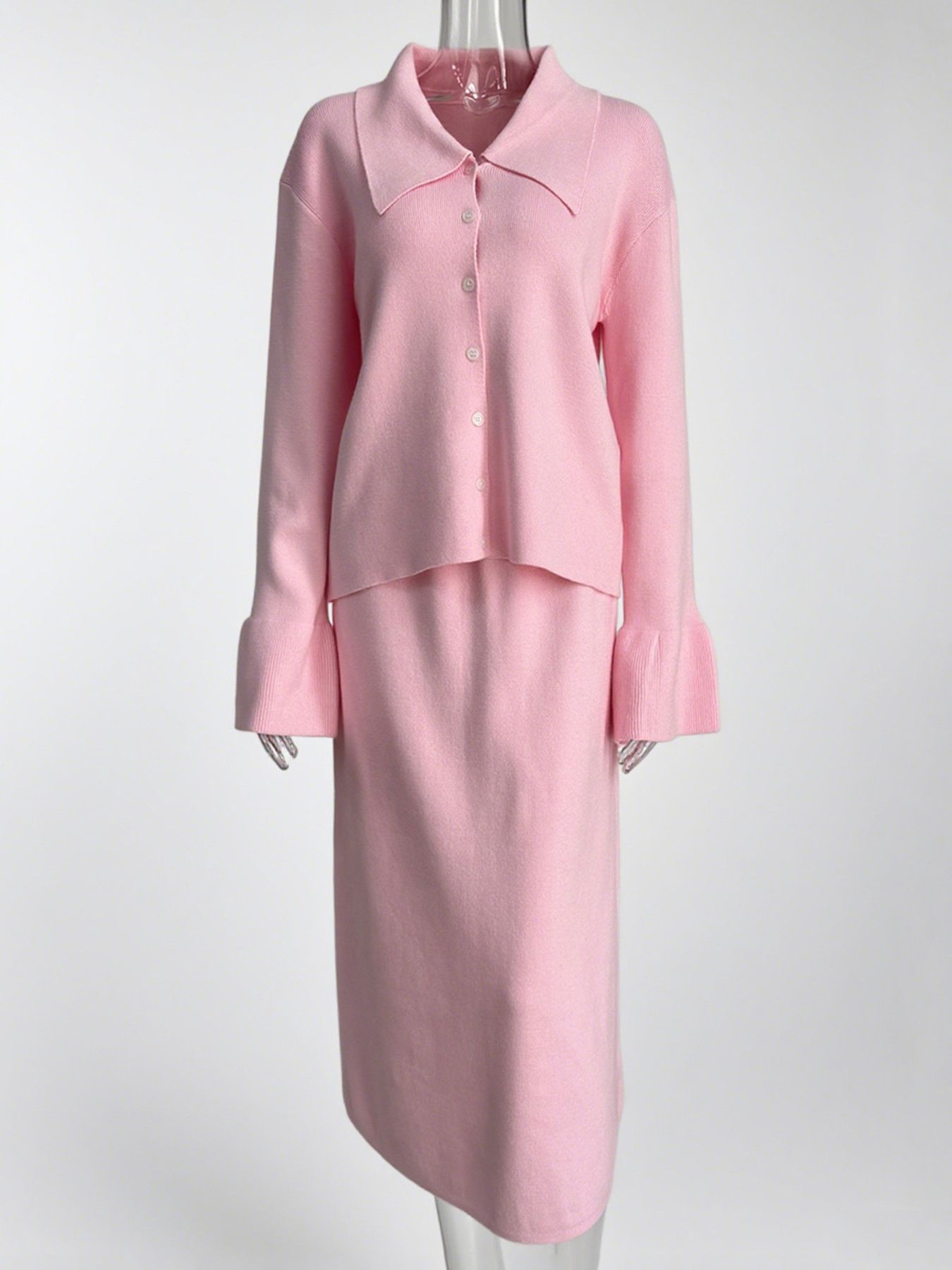Button Down Long Sleeve Cardigan and Skirt Knit