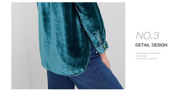 Frilled Neck Buttoned Front Velvet Top