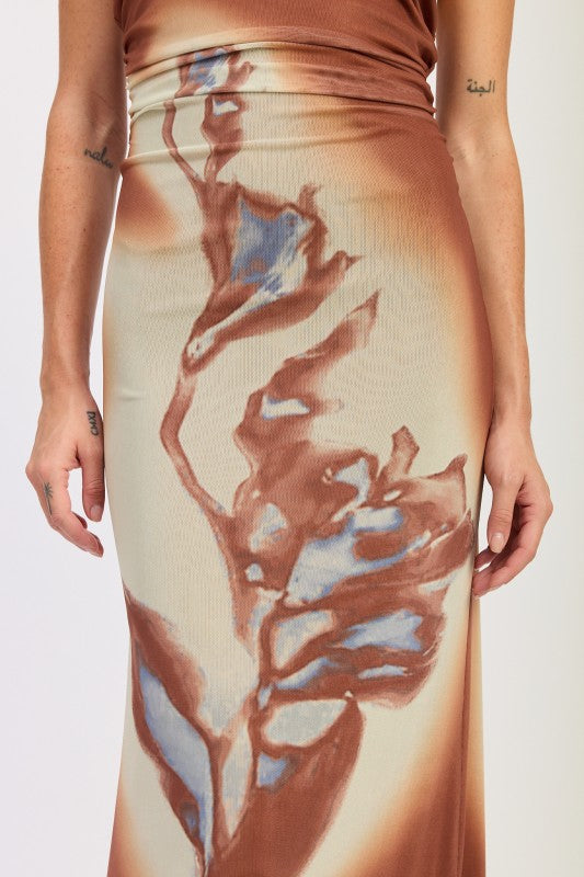 PRINTED MAXI HALTER DRESS WITH NECK TIE