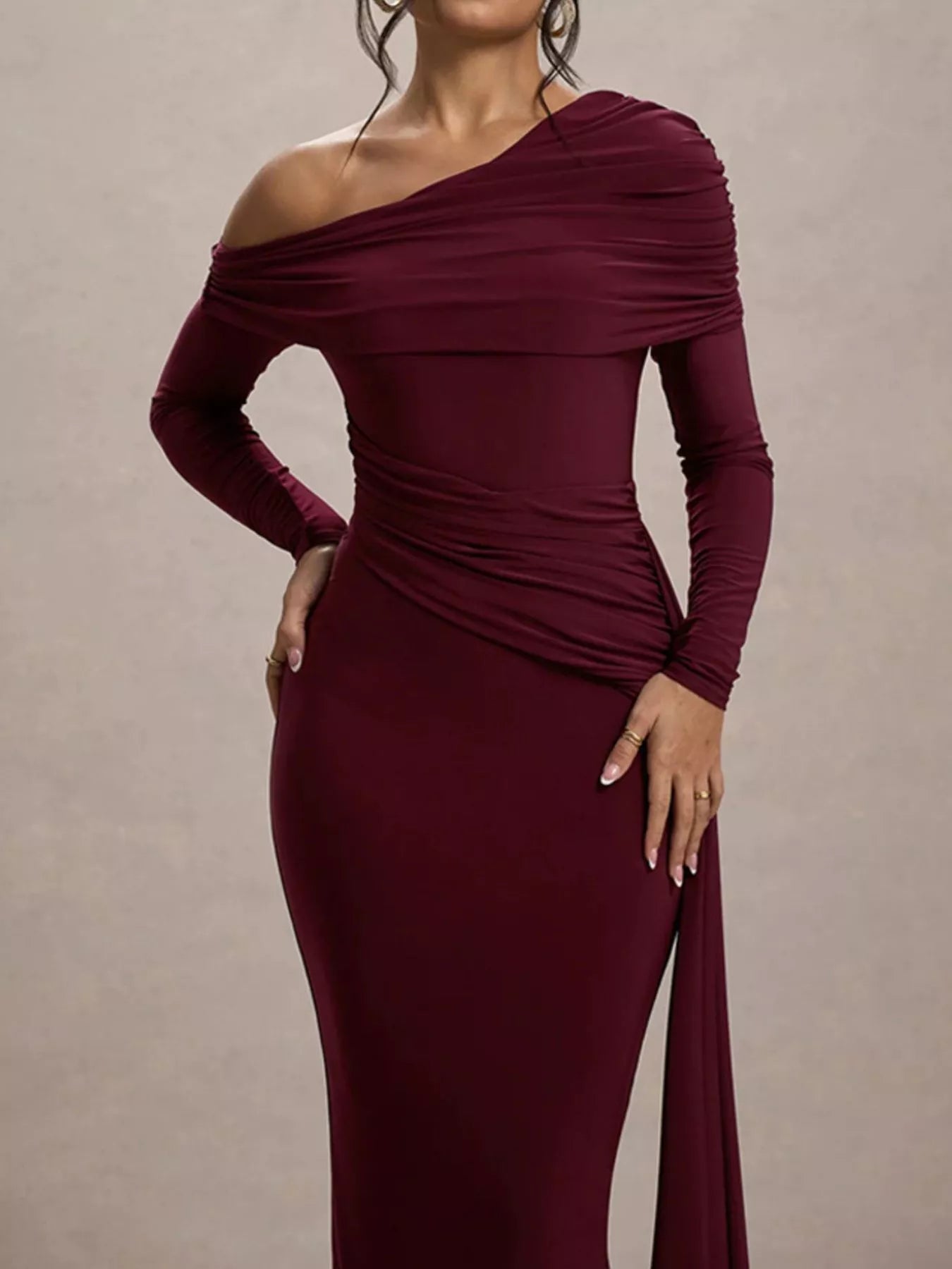 One-Shoulder Ruched Maxi Dress