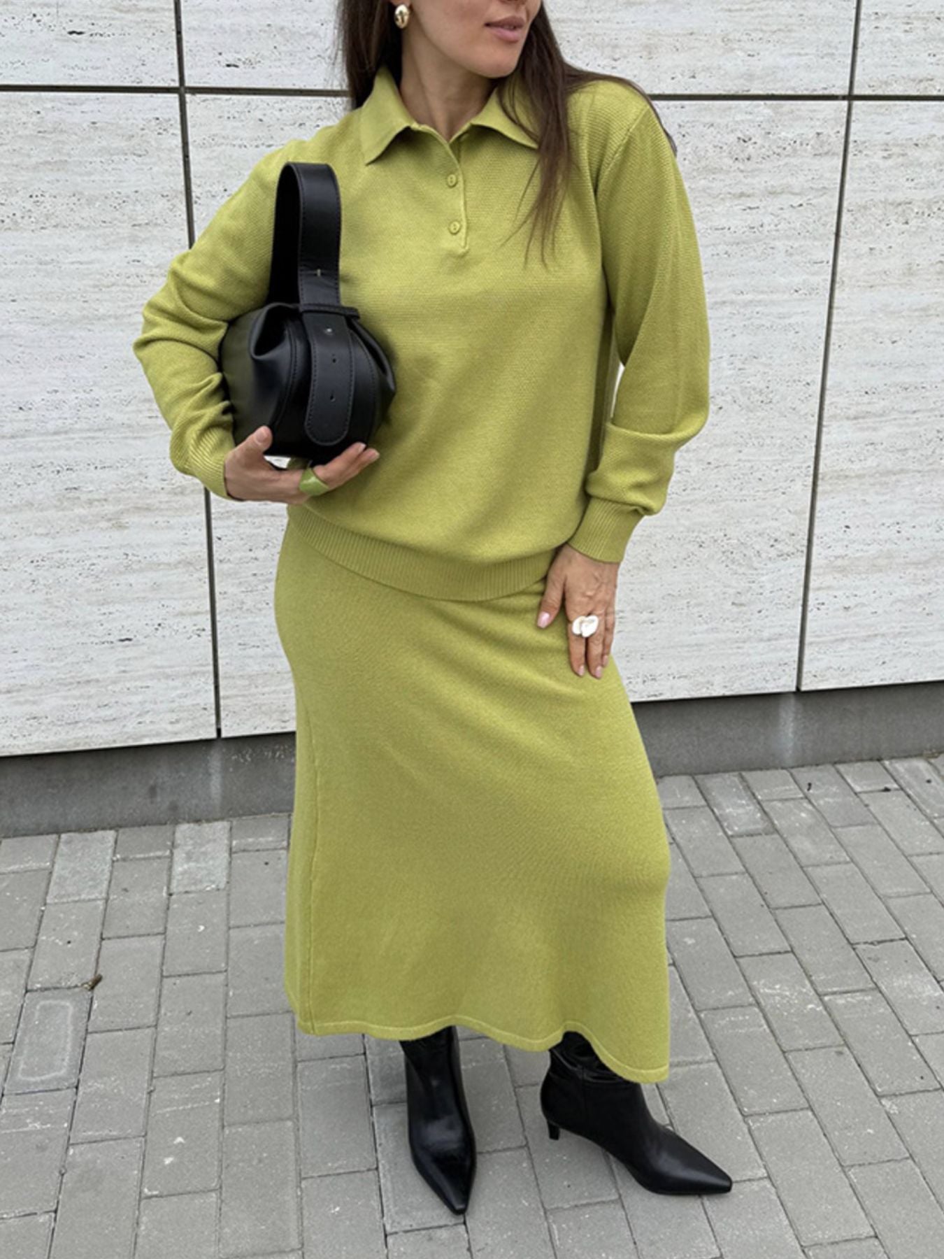Polo Collar Top and Pants or Skirt Knit