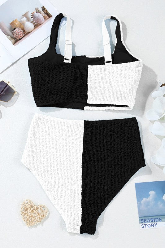 Colorblock Corded Square Neck Bikini Swimsuit