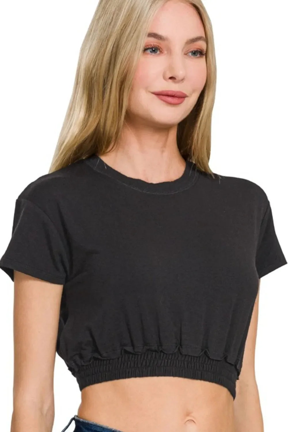 Zenana Elastic Hem Crop Top