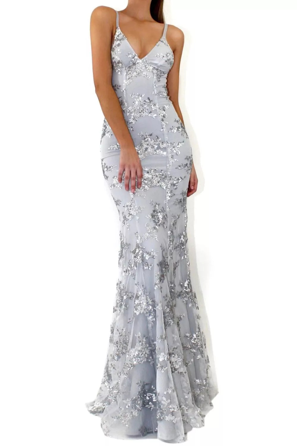Full Size Sequin Tie Back V-Neck Maxi Dress