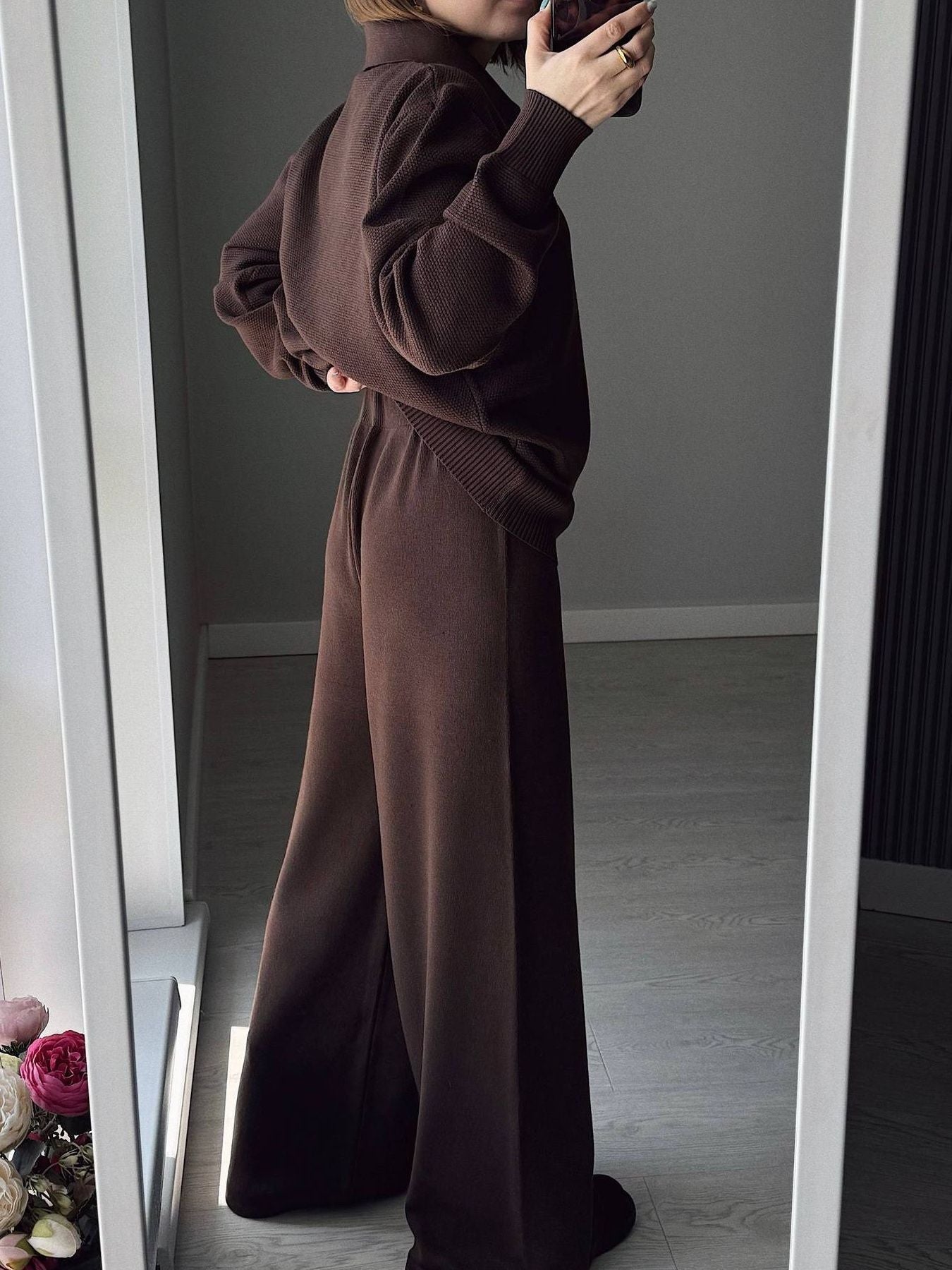 Polo Collar Top and Pants or Skirt Knit