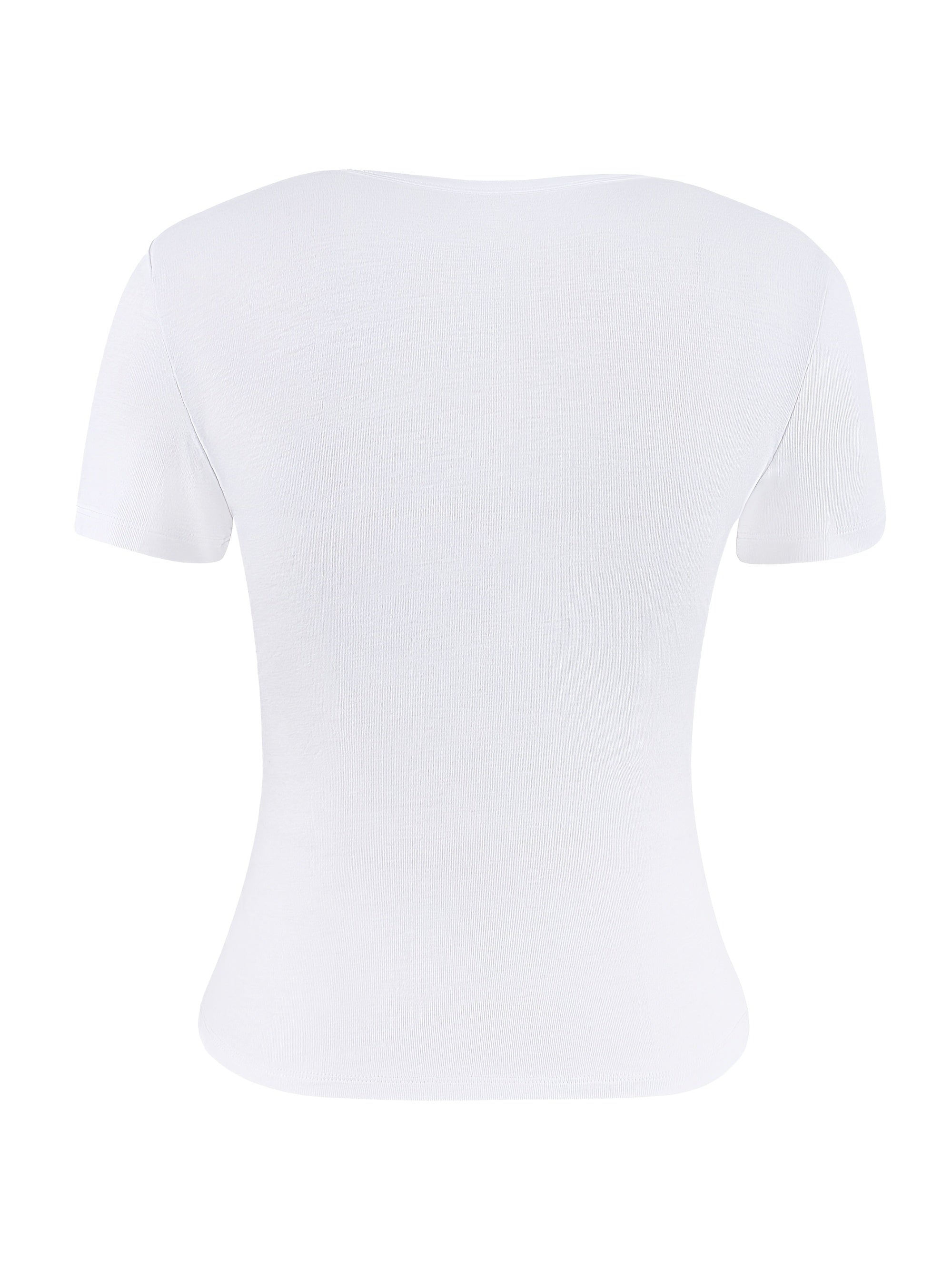 White Short-Sleeve Top – Semi-Sheer Square Neck Tee