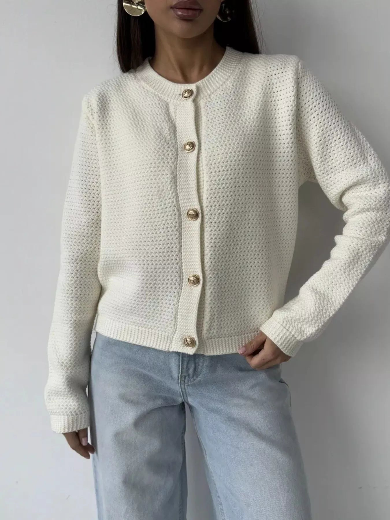 Button Up Texture Knit Cardigan