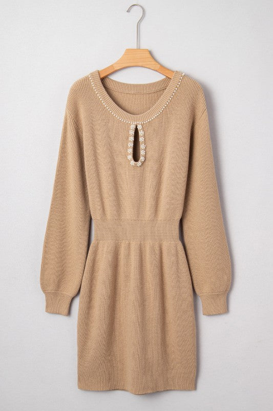 Zariah Embellished Keyhole Ribbed Sweater Dress