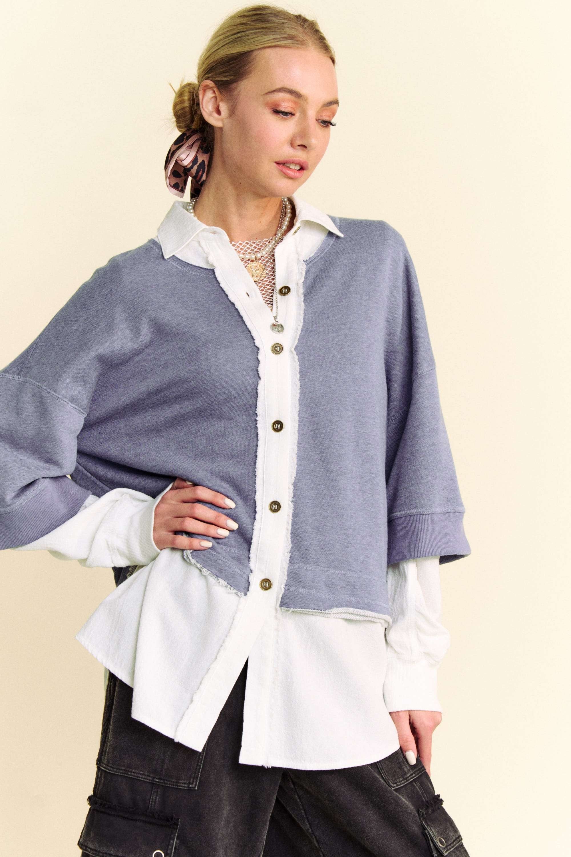 Davi & Dani Faux Layered French Terry Contrast