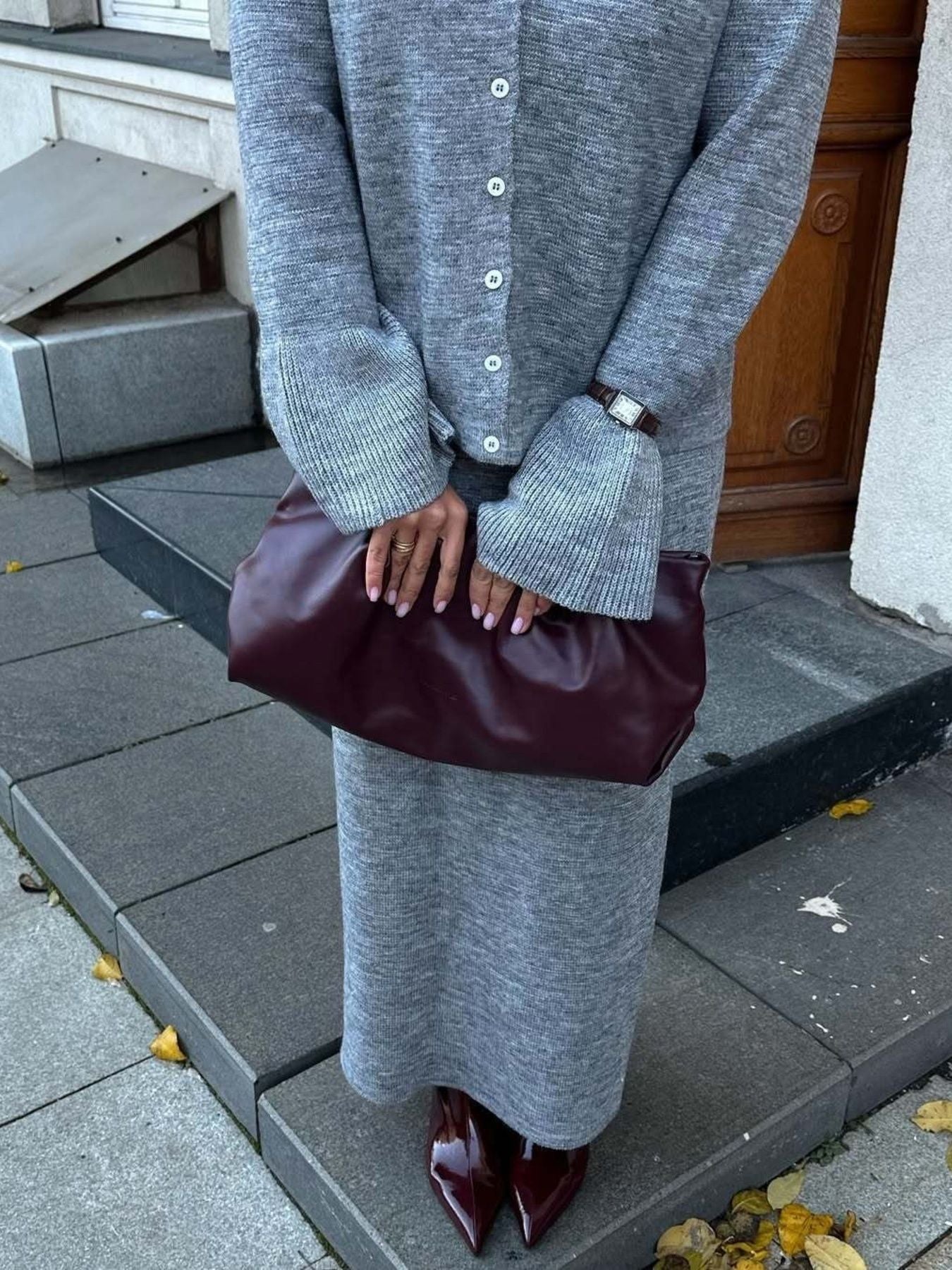 Button Down Long Sleeve Cardigan and Skirt Knit