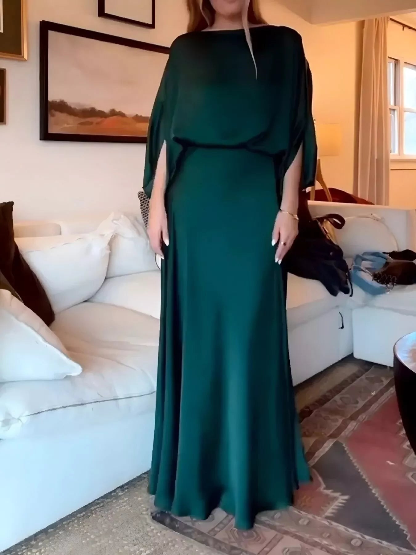 Full Size Elegant Batwing Sleeve Maxi Dress Plus
