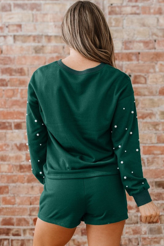 Pearl Embellished Pullover and Mini Skirt Set