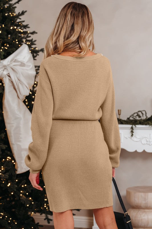 Zariah Embellished Keyhole Ribbed Sweater Dress