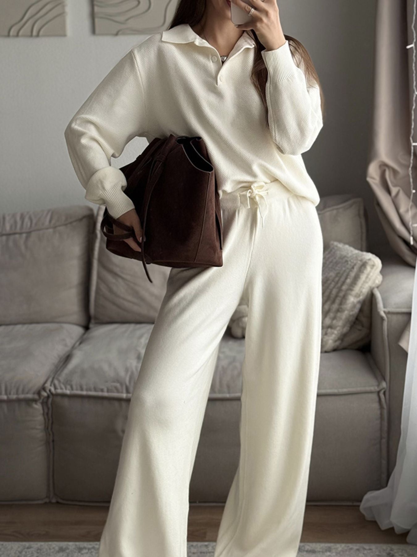 Polo Collar Top and Pants or Skirt Knit