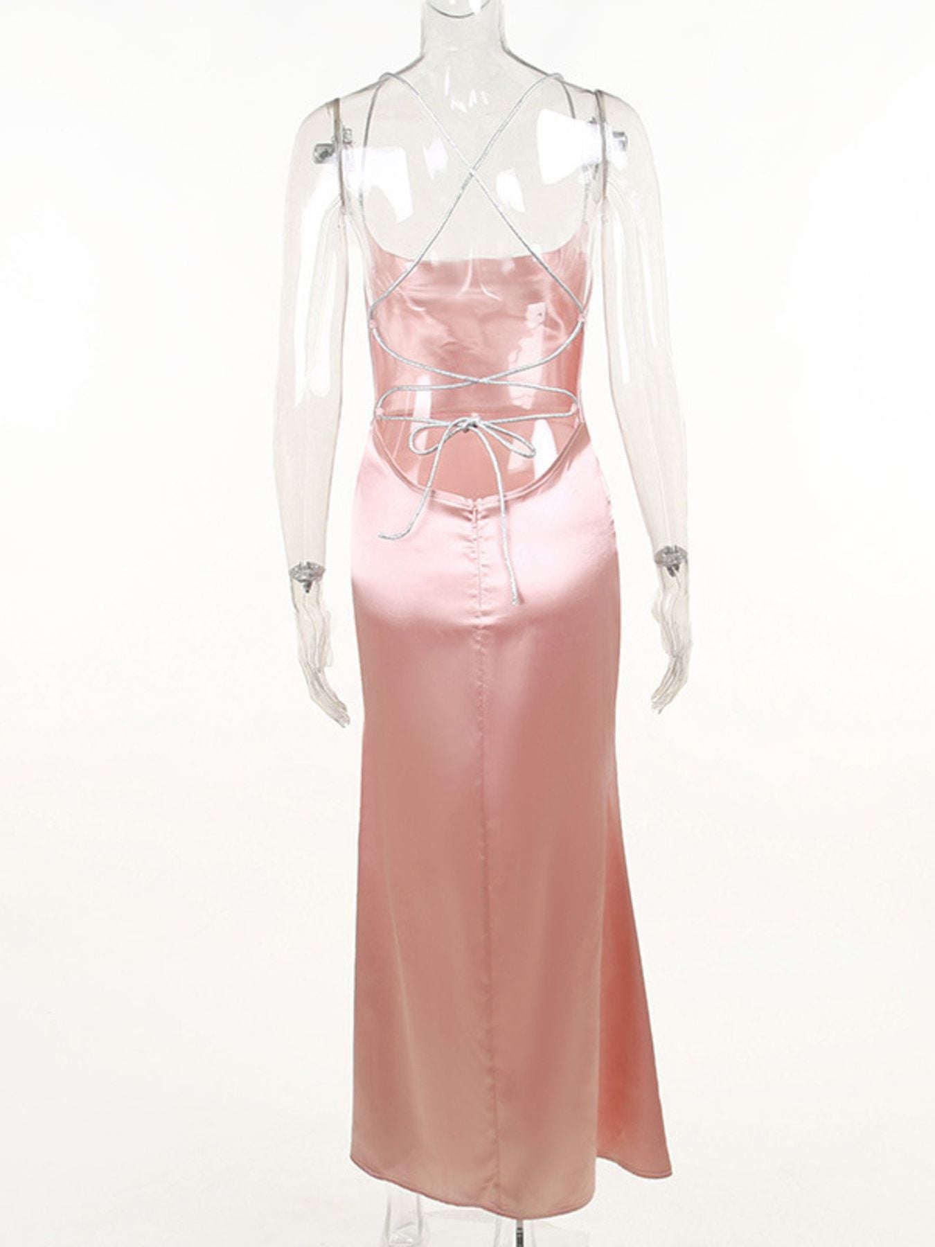 Slinky Satin Cowl Neck High Slit Dress with
