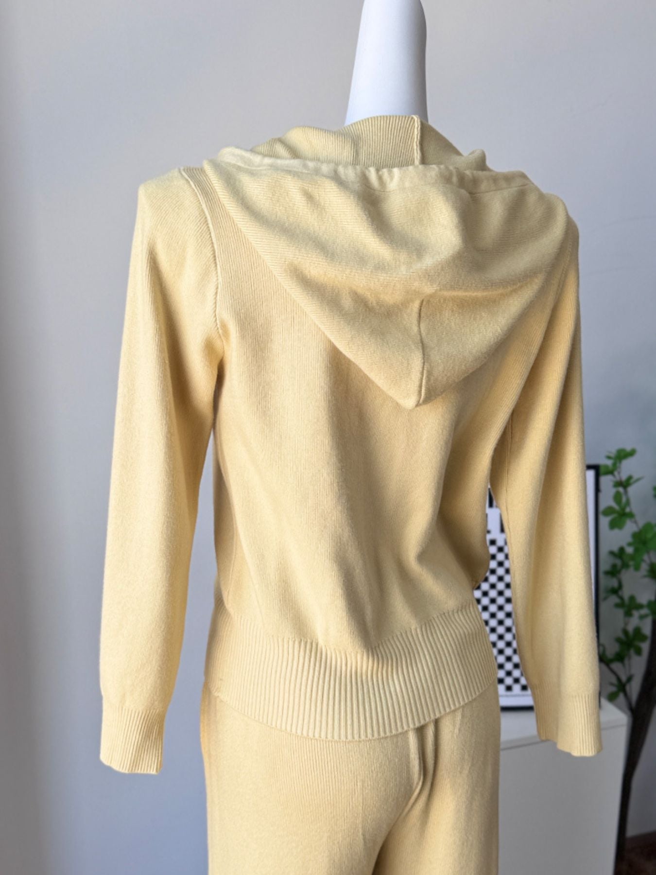 Zip Up Cardigan and Drawstring Wide Leg Pants