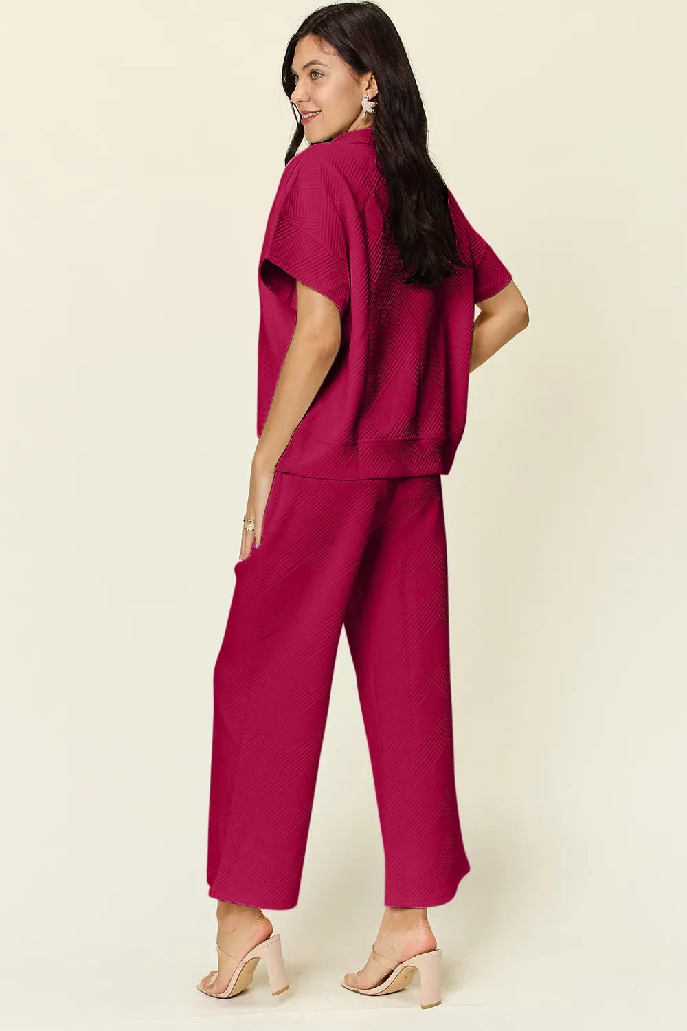 Double Take Full Size Texture Half Zip Short