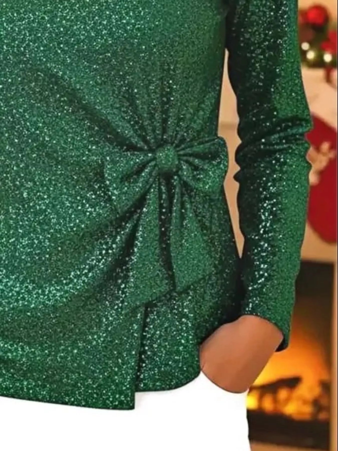 Full Size Sequin Bow-Knot Long Sleeve Top Plus