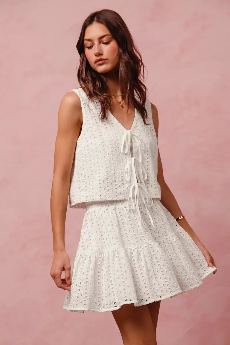 SO ME Floral Eyelet Lace Tie Front Vest