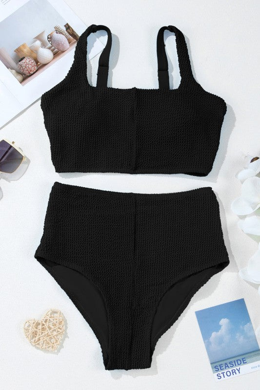 Colorblock Corded Square Neck Bikini Swimsuit