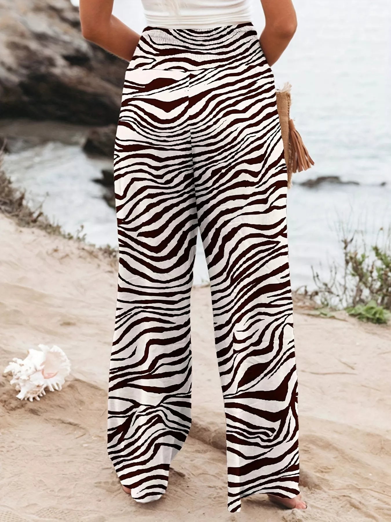 Plus Size Zebra Print High Waist Wide Leg