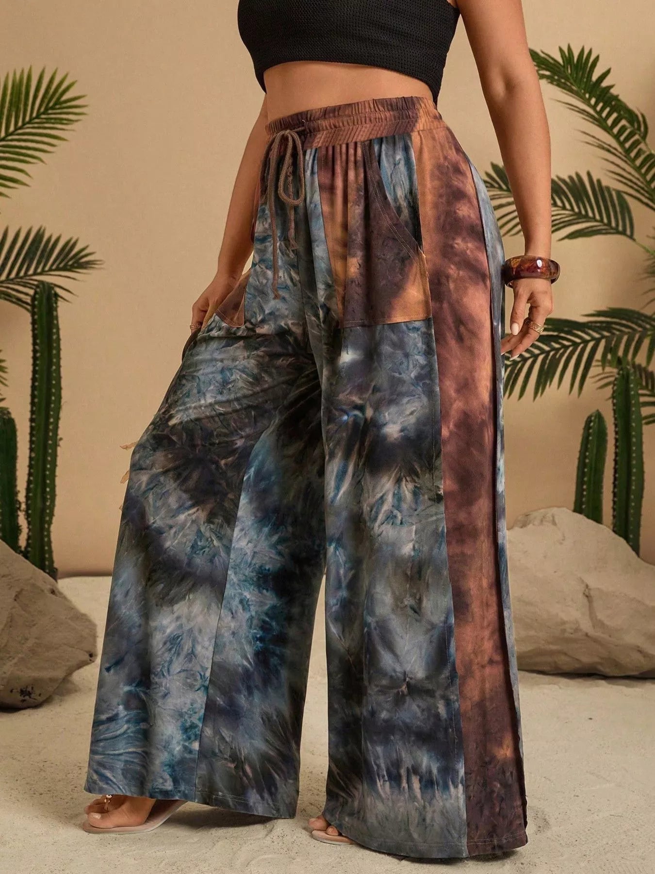 Full Size Tie-Dye Wide Leg Casual Pants Plus