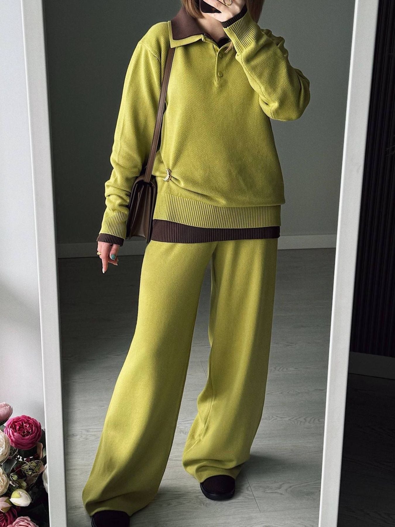 Polo Collar Top and Pants or Skirt Knit