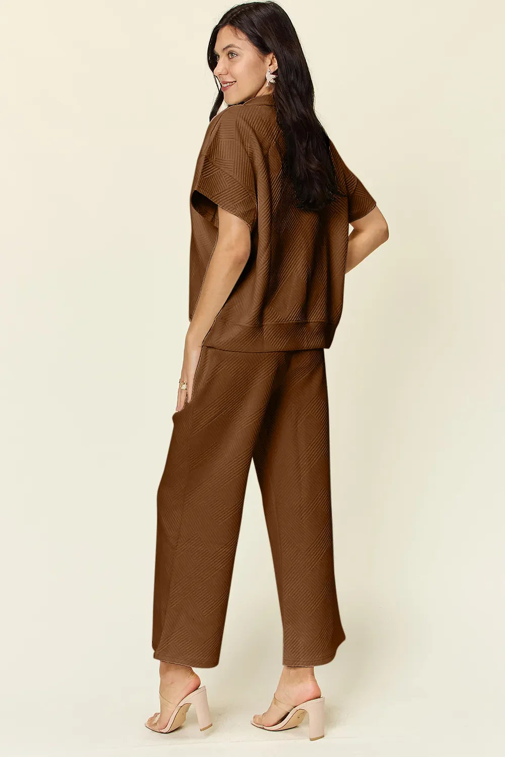 Double Take Full Size Texture Half Zip Short
