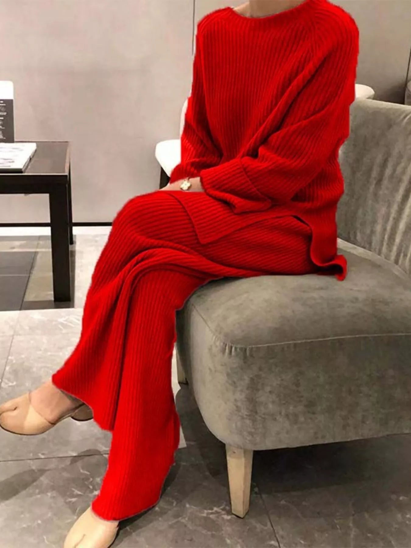 Fiona Ribbed Knit Relaxed Fit Top and Pants