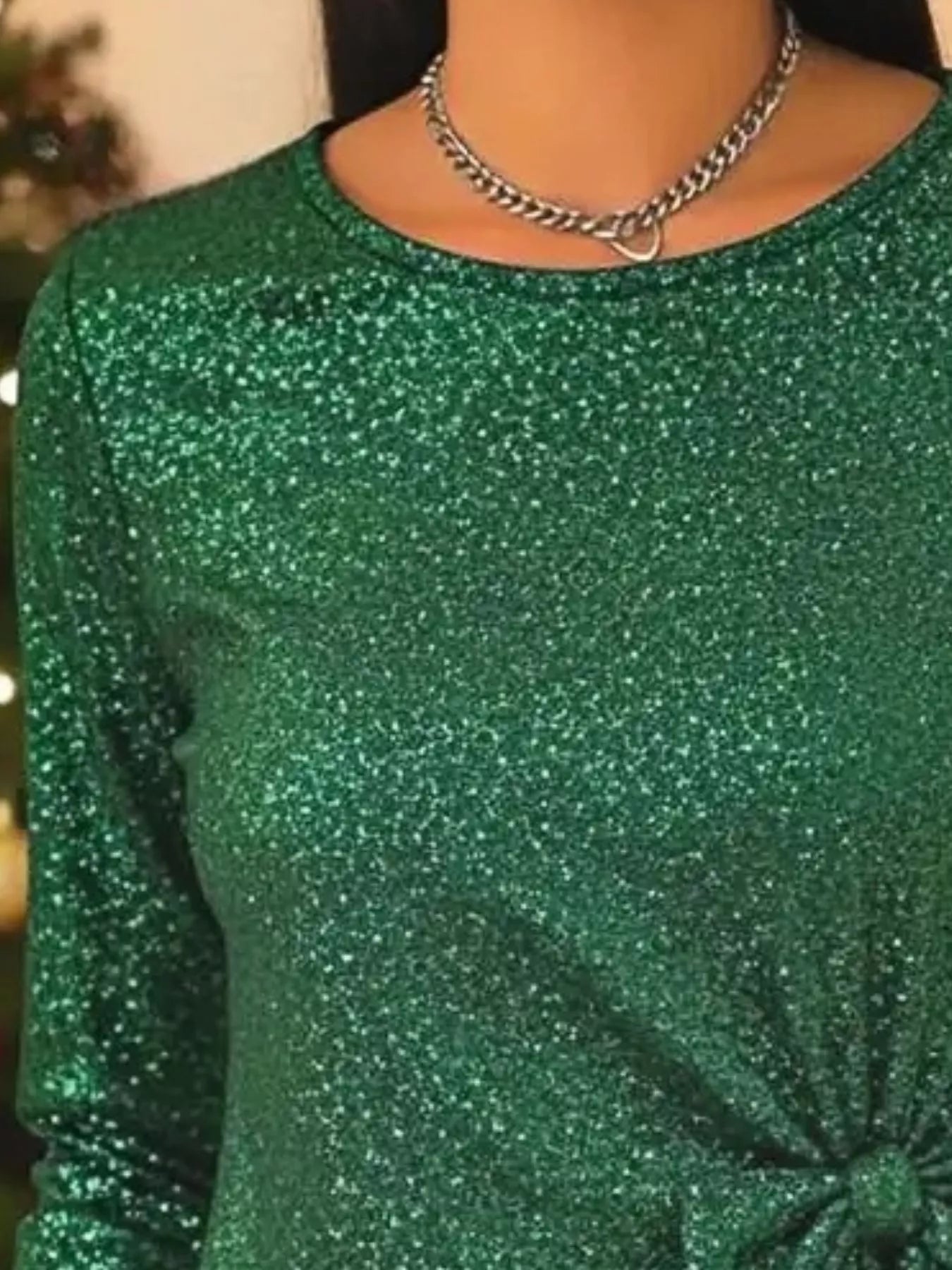 Full Size Sequin Bow-Knot Long Sleeve Top Plus
