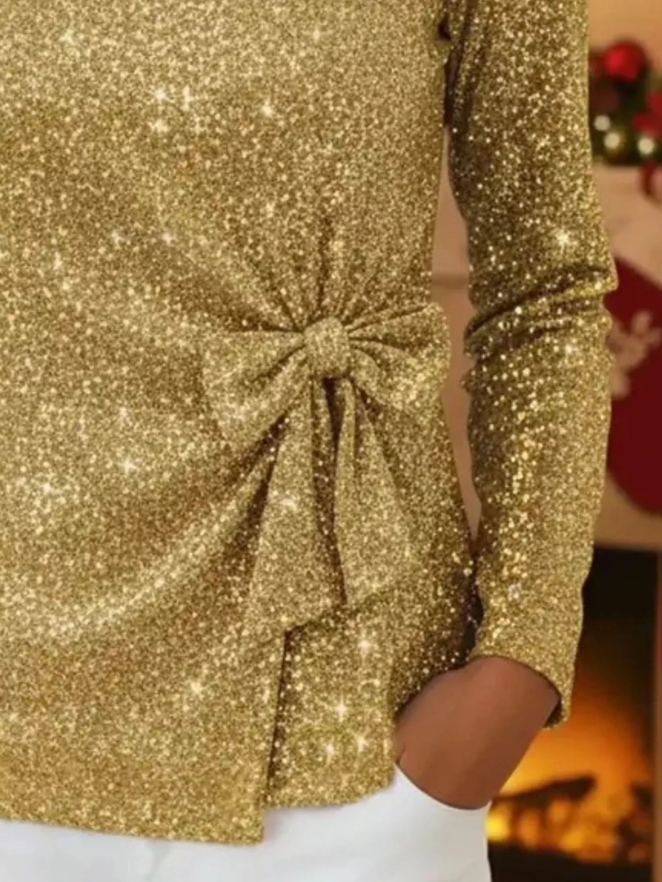 Full Size Sequin Bow-Knot Long Sleeve Top Plus