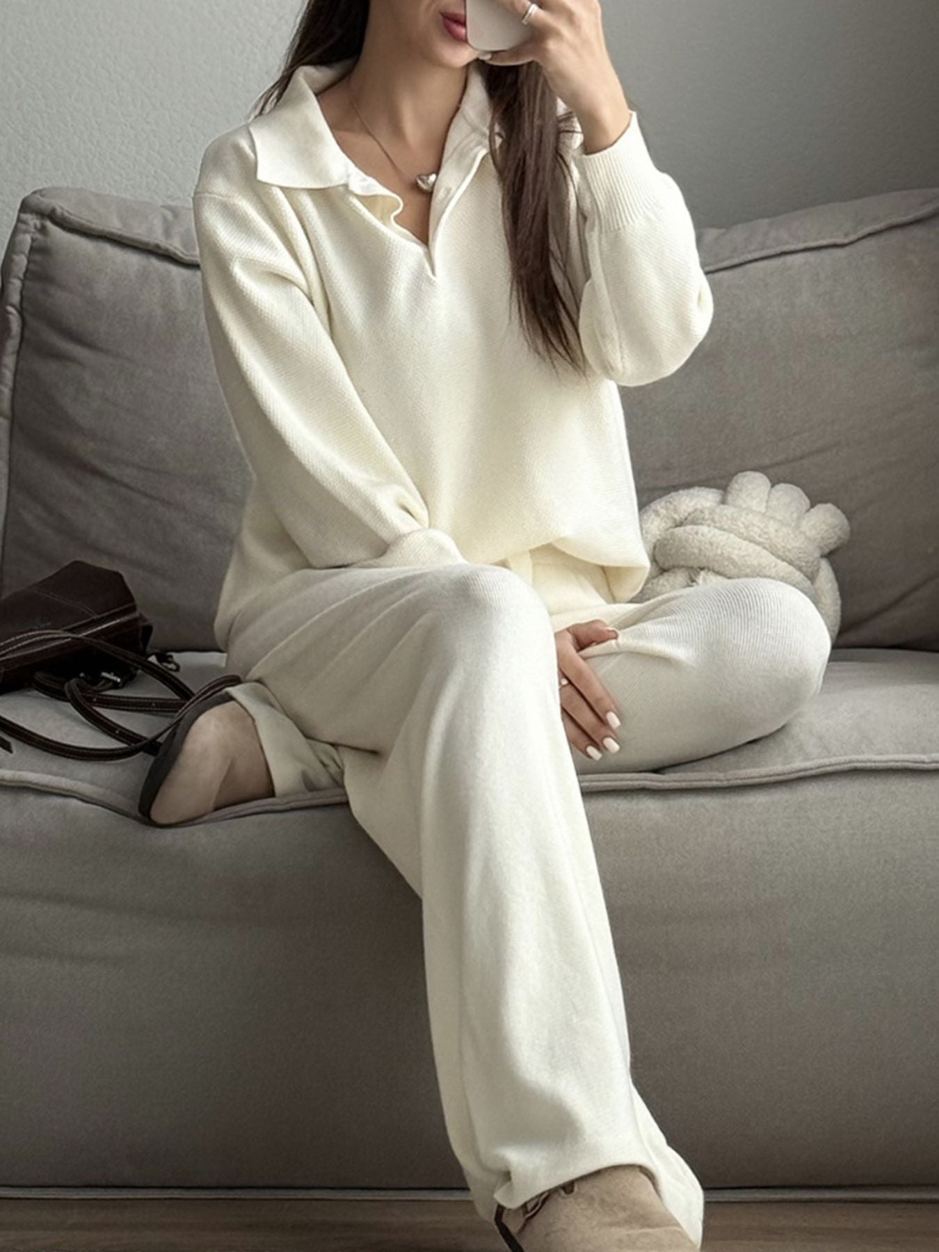 Polo Collar Top and Pants or Skirt Knit