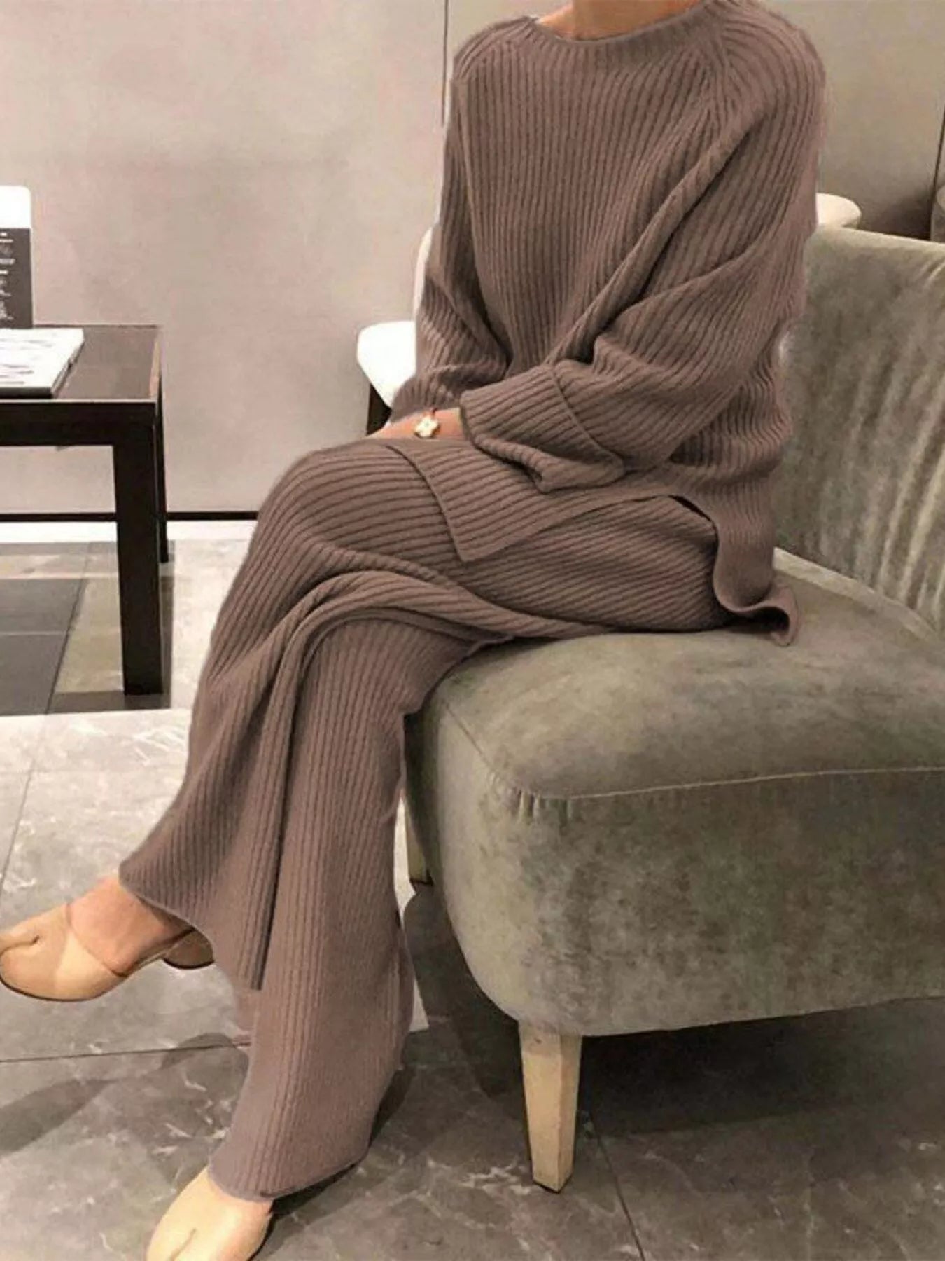 Fiona Ribbed Knit Relaxed Fit Top and Pants