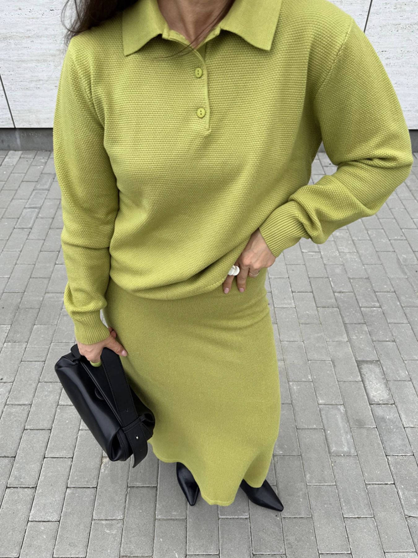 Polo Collar Top and Pants or Skirt Knit