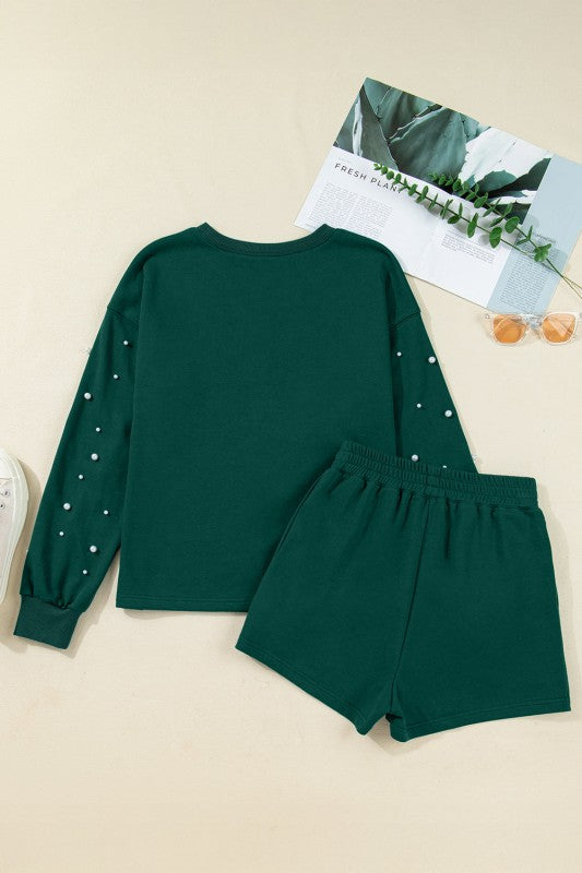 Pearl Embellished Pullover and Mini Skirt Set