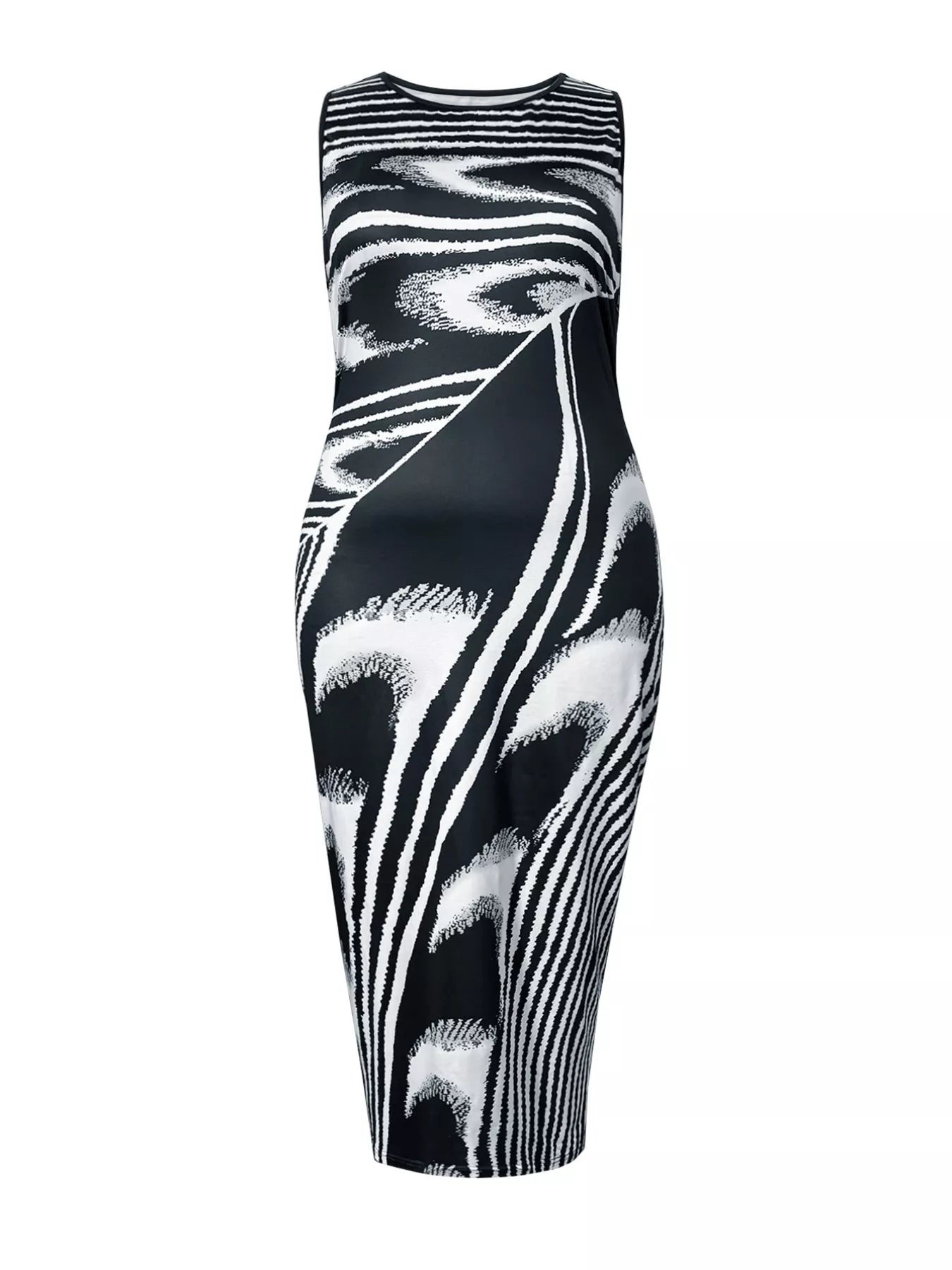 Plus Size Sleeveless Bodycon Maxi Dress with Abstract