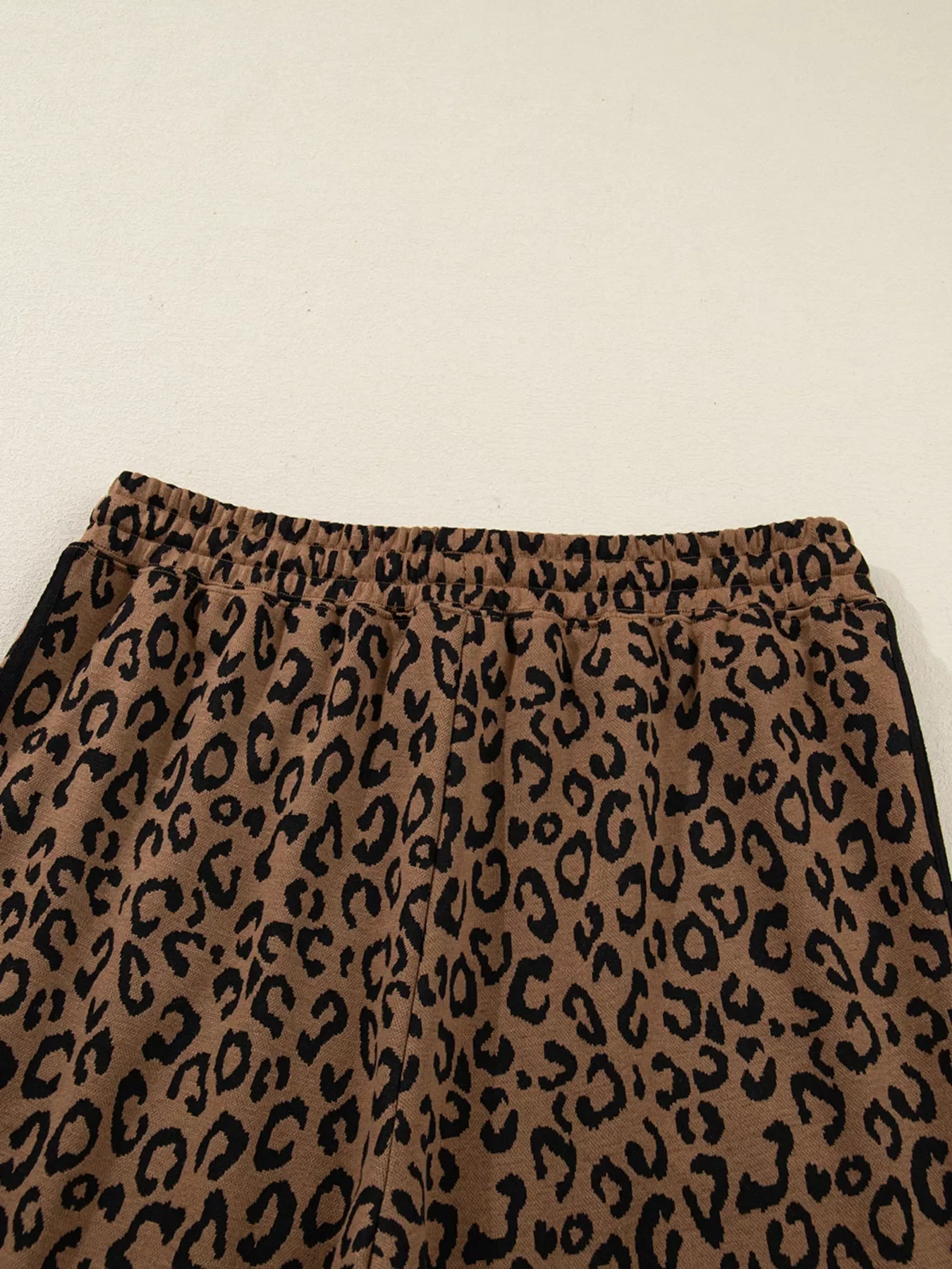 Striped Trim Leopard Long Sleeve Top Drawstring Pant