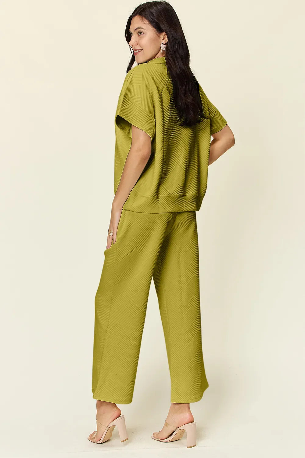 Double Take Full Size Texture Half Zip Short