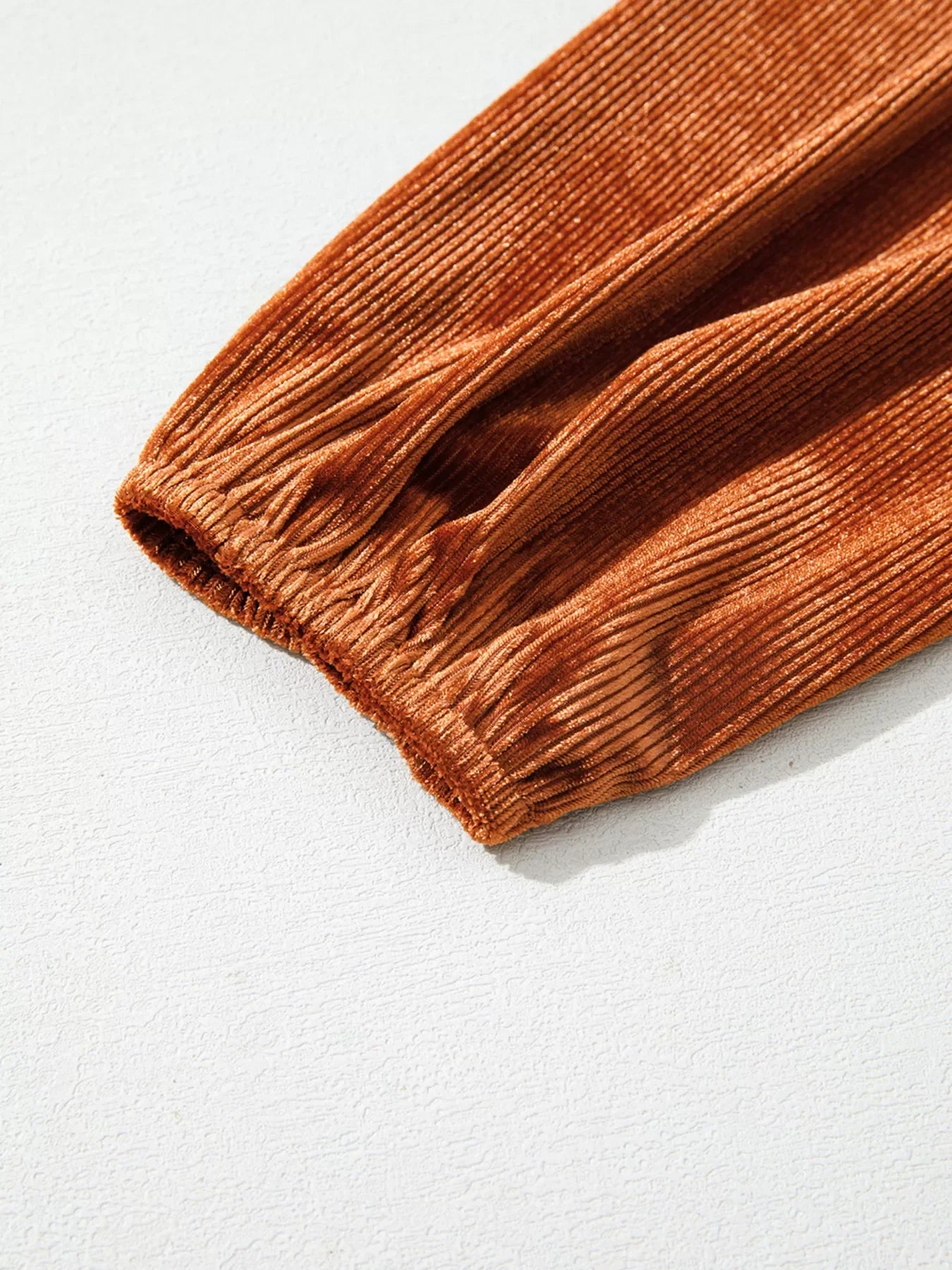Velvet Ribbed Texture Square Neck Slim Puff Sleeve