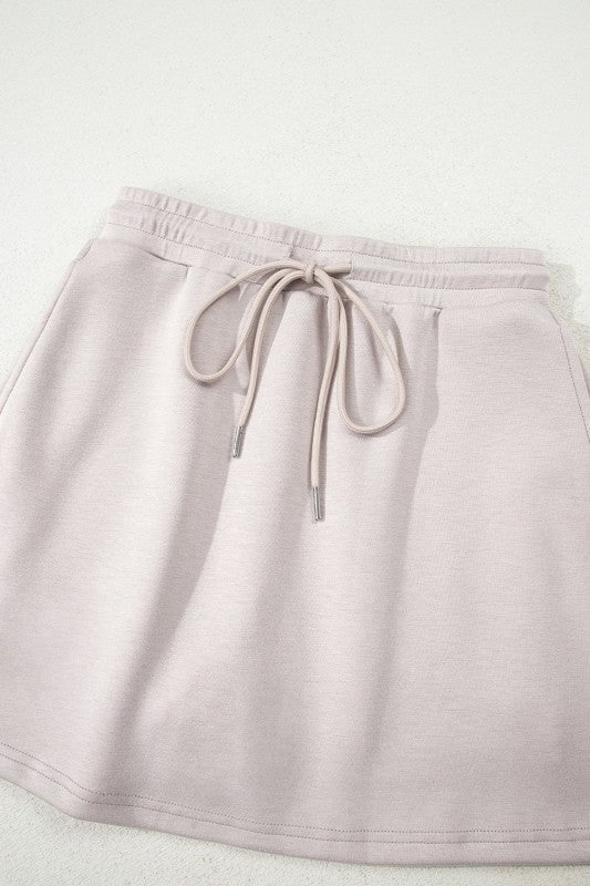 Solid Drop Shoulder Pullover and Mini Skirt Set