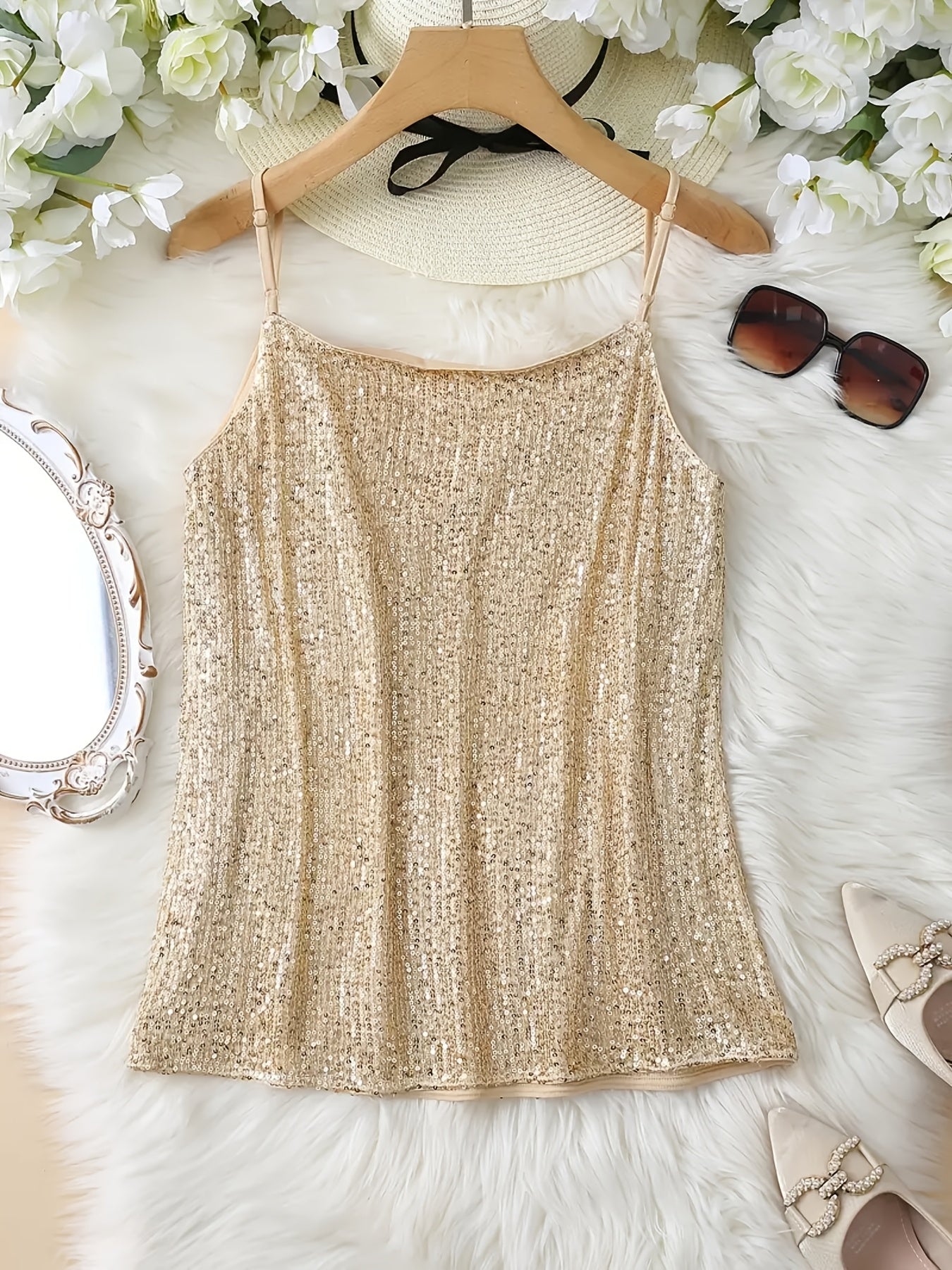 Sequin Cami Top – Y2K Sleeveless Vest