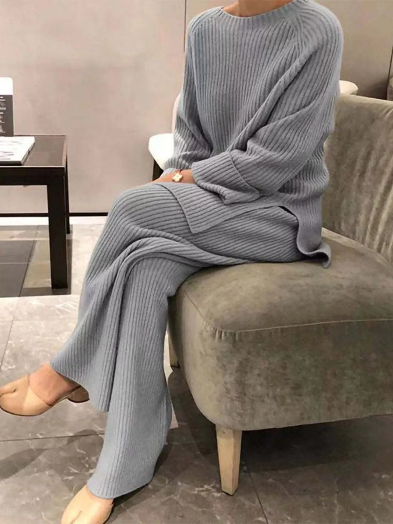 Fiona Ribbed Knit Relaxed Fit Top and Pants