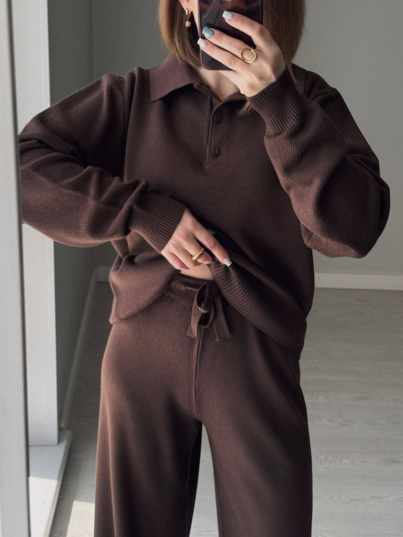 Polo Collar Top and Pants or Skirt Knit