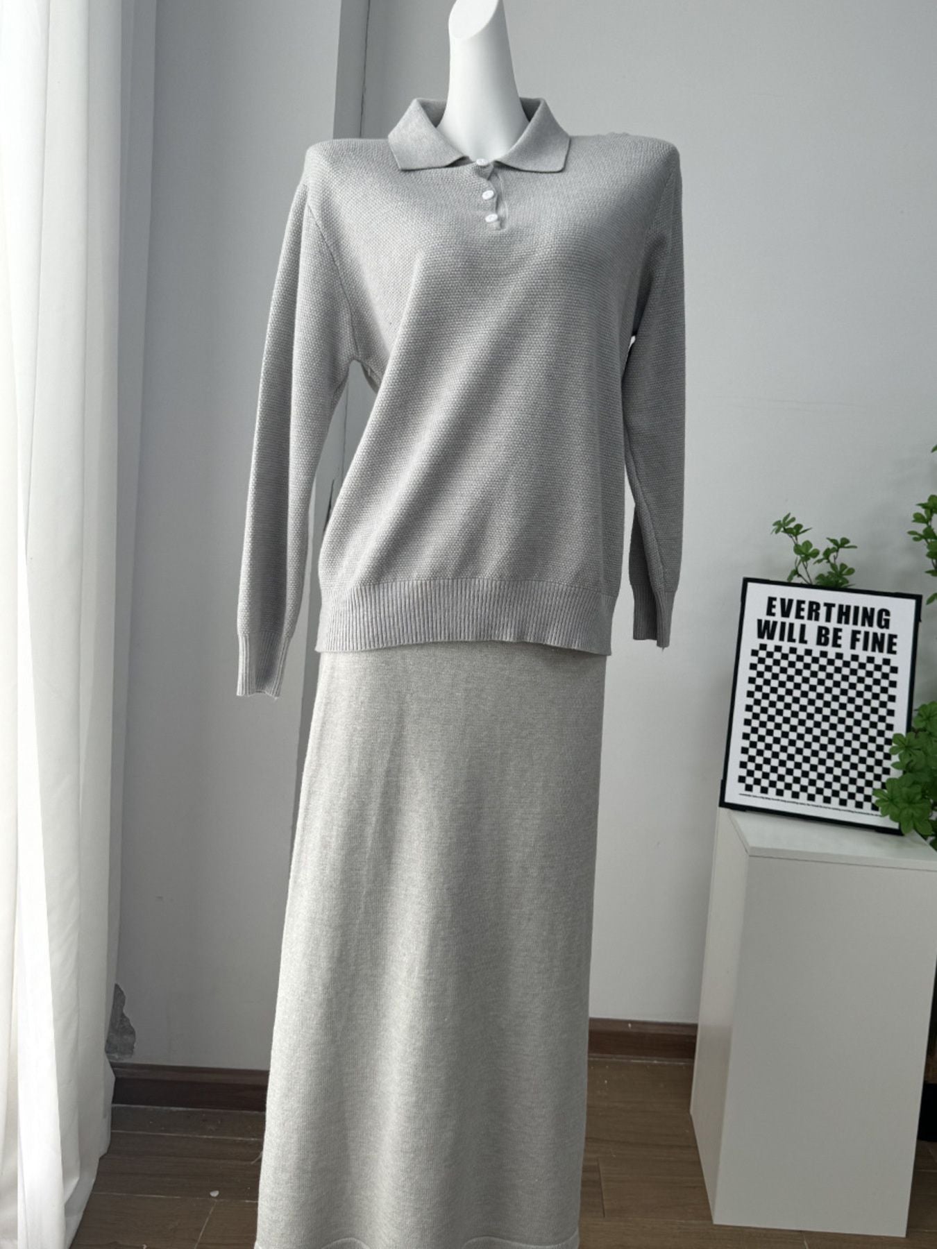 Polo Collar Top and Pants or Skirt Knit