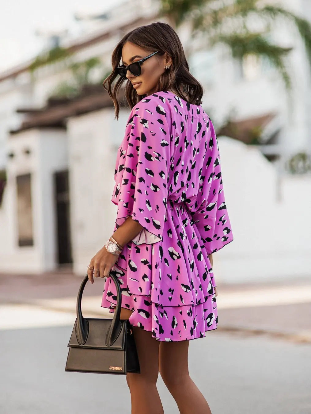 Orange & Pink Floral Wrap Mini Dress