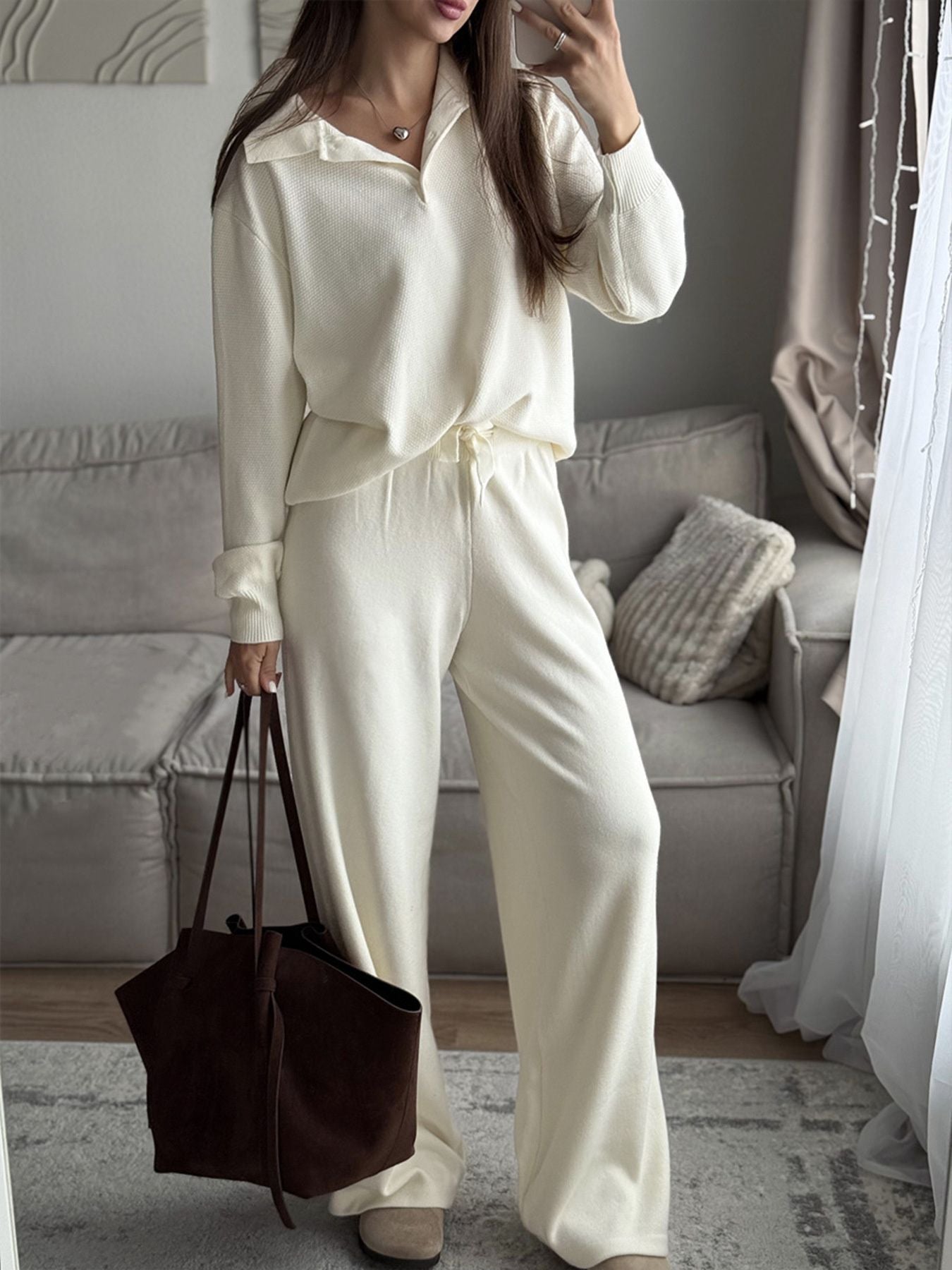 Polo Collar Top and Pants or Skirt Knit