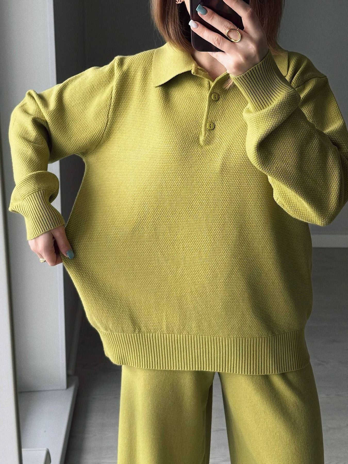 Polo Collar Top and Pants or Skirt Knit