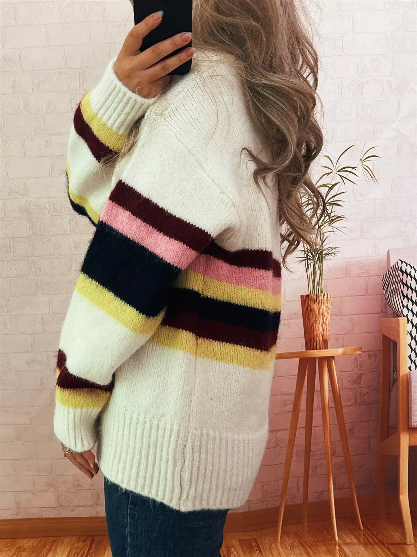 Ribbed Striped Button Down Cardigan